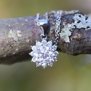 1 Carat Moissanite Halo Pendant, Sterling Silver 925, Anniversary Gift